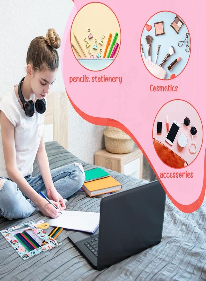 Janlaugh 4 Pack Pencil Pouch for 3 Ring Binder Bulk Flowers Binder Pencil Pouch with Zipper 3-Holes Pouches Durable Clear Zipper Top Bag for Classroom Teacher Office Supplies - Image 5